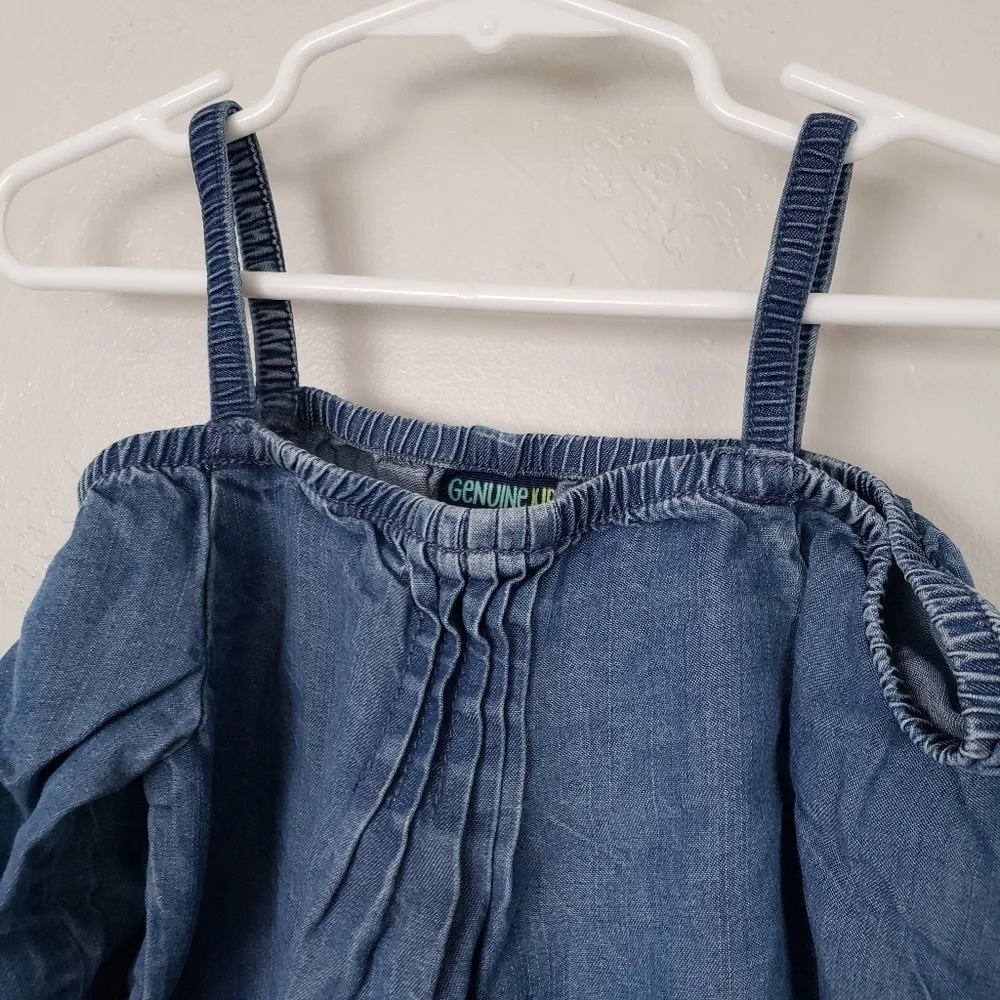 Oshkosh Denim Blue Cold Shoulder Romper Toddler Girl 4T Quarter Sleeve